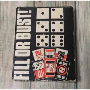 Vintage 1981 Fill Or Bust Card Dice Game Complete Deck Dice Instructions Box GUC